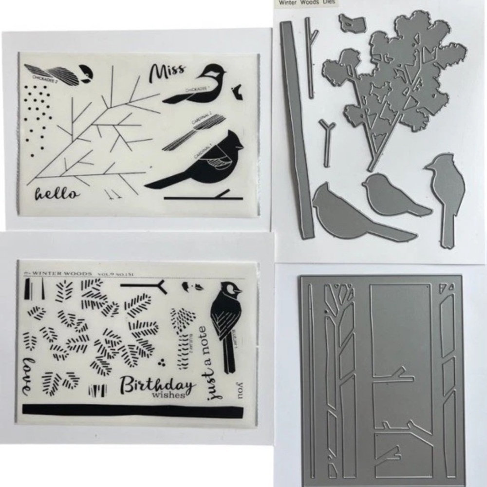 Papertrey Ink Winter Woods Stamp Set Die Set Cover Plate Die Birds